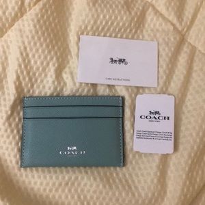 NWT COACH Leather Card Case- seafoam